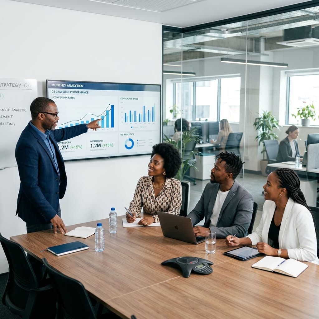 Brand team reviewing analytics