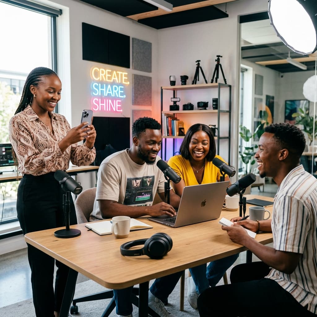 Diverse group of creators collaborating
